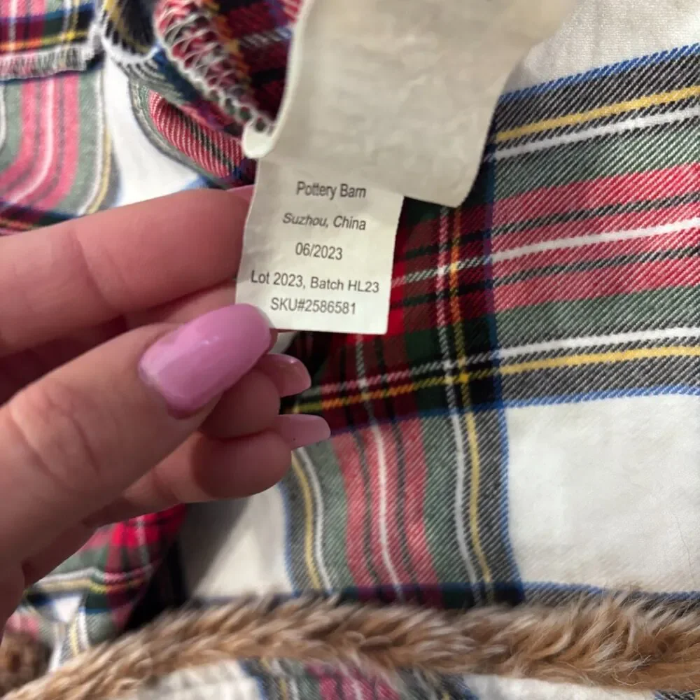 Pottery Barn Stewart Plaid Flannel Faux Fur Robe with Belt Size Large Unisex - Picture 5 of 7